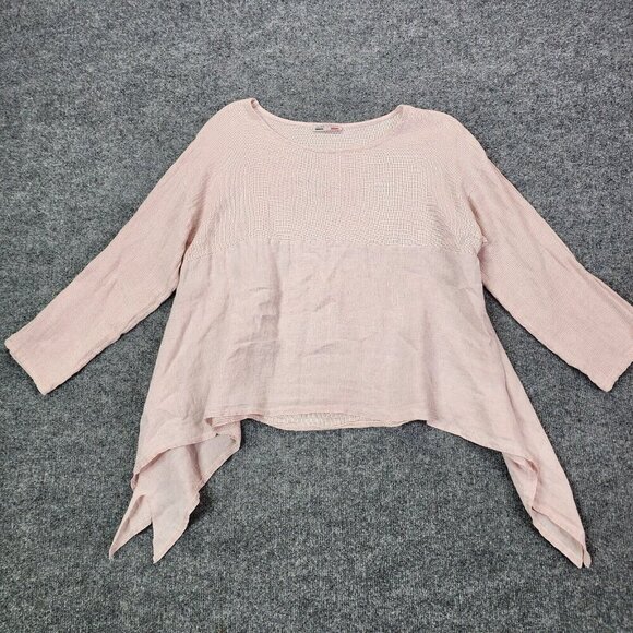 Made in Italy Cotton Linen Sharkbite Hem Lagenlook Blouse Pink Top One Size - Picture 1 of 11